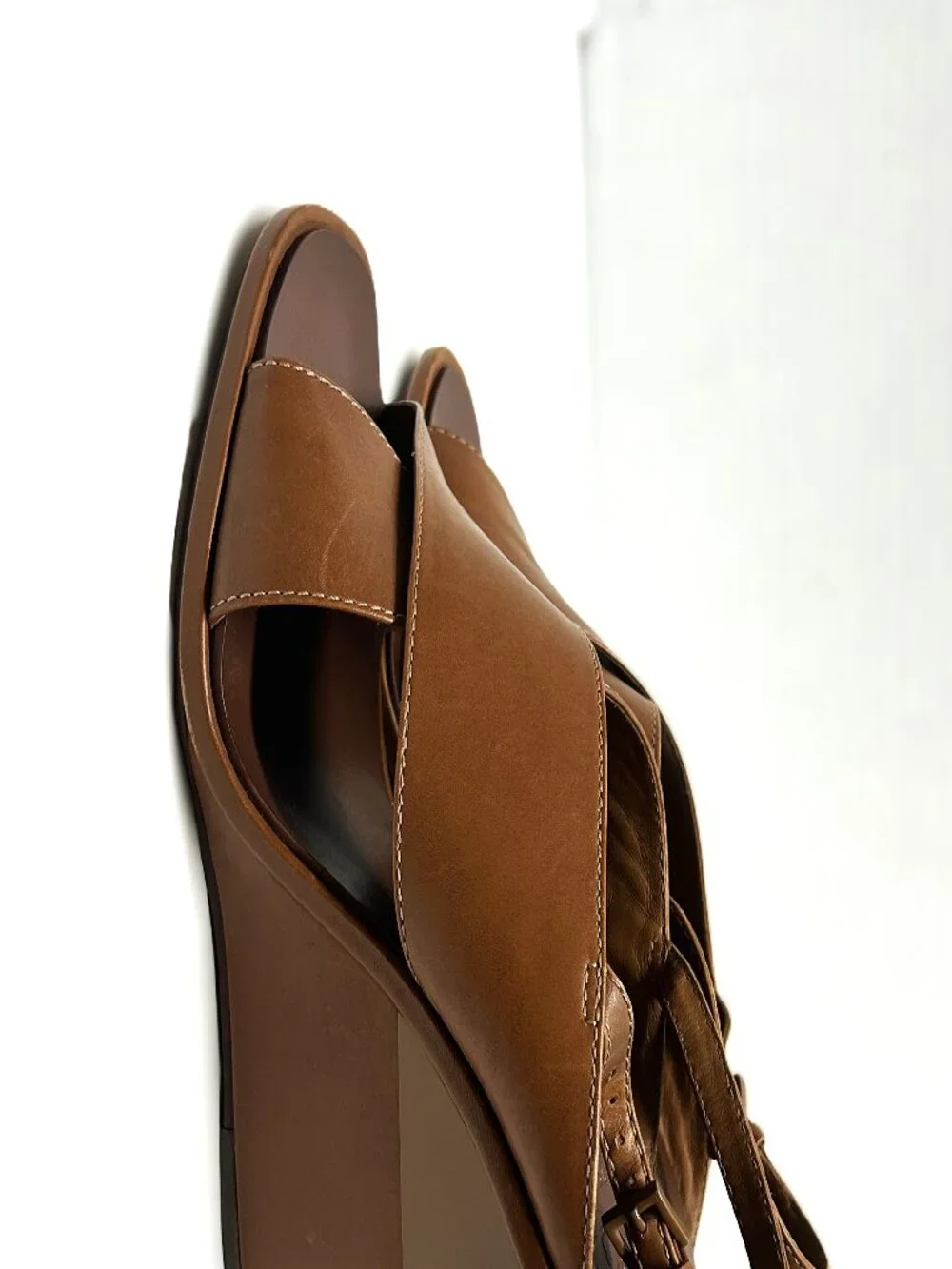 Tory Burch brown leather Gabrielle wedge sandal size 9
